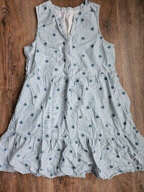 Carve Designs organic cotton floral embroidered blue white women's dress large
